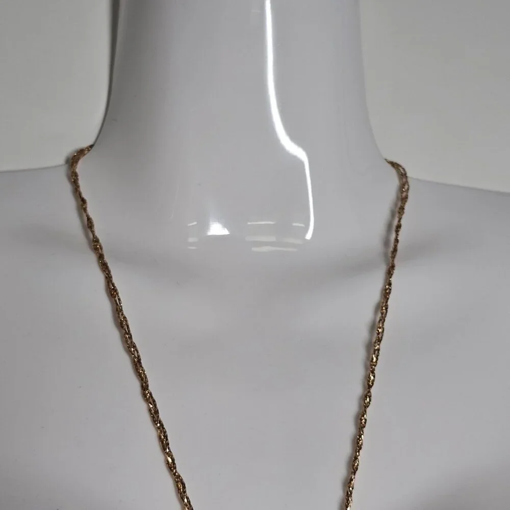 Neiman Marcus Gold-Tone‎ Rope Chain Necklace W/ Blue & Black Tassels 19